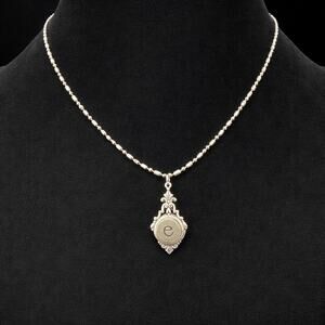 Handmade Vintage-Style Initial “e” Pendant Necklace – Artisan Silver Tone Chain